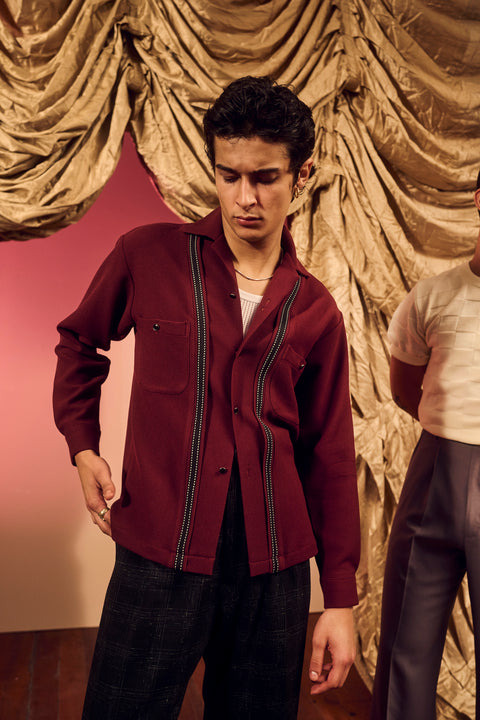 Burgundy waffled band front shirt