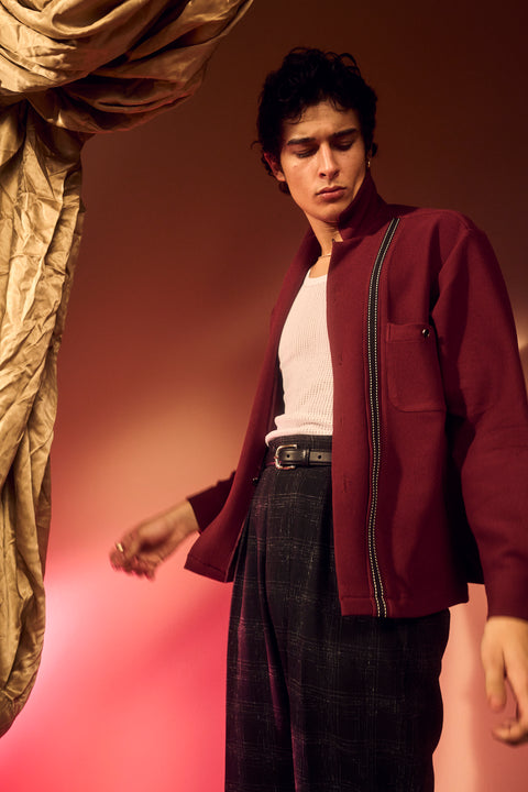 Burgundy waffled band front shirt