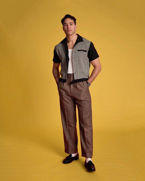 Black & white textured panel shirt