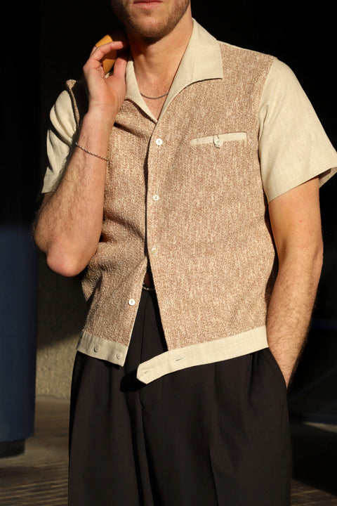 Beige & cream textured panel shirt