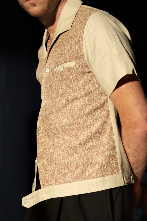 Beige & cream textured panel shirt