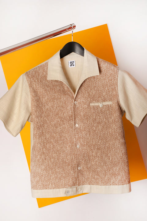 Beige & cream textured panel shirt