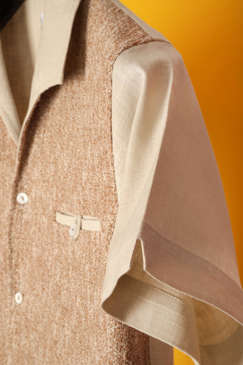 Beige & cream textured panel shirt