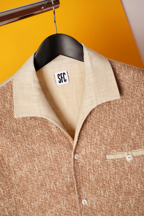 Beige & cream textured panel shirt