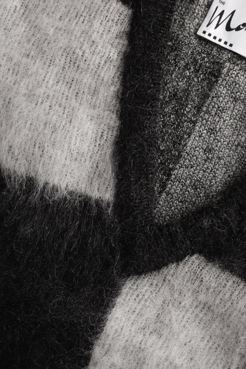 Black and white deep v-neck mohair sweater (SIZING SAMPLE)