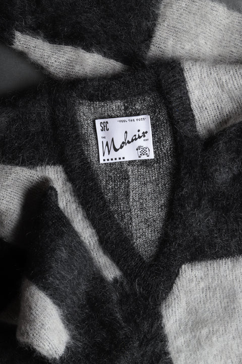 Black and white deep v-neck mohair sweater (SIZING SAMPLE)
