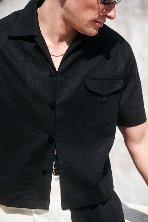 Black textured loop pocket shirt