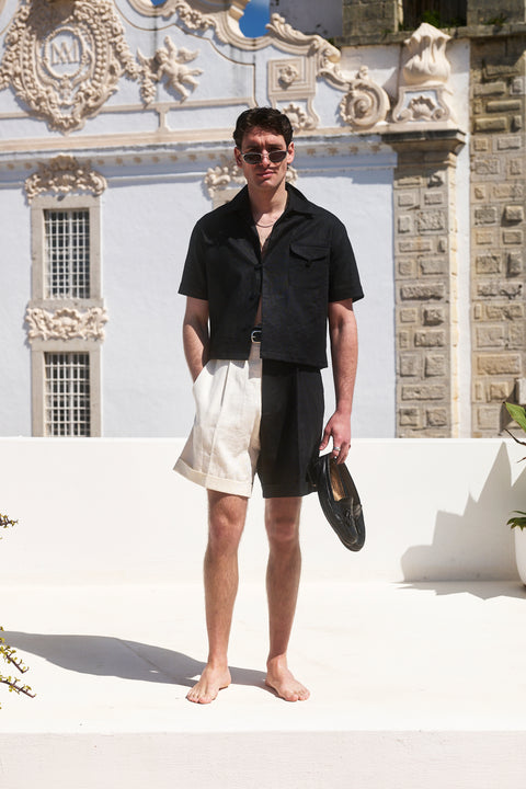Black textured loop pocket shirt