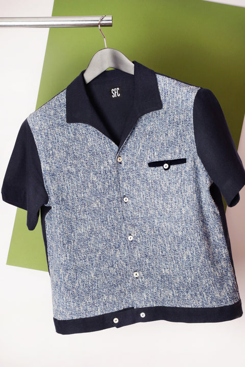 Navy & blue textured panel shirt