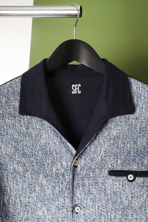 Navy & blue textured panel shirt