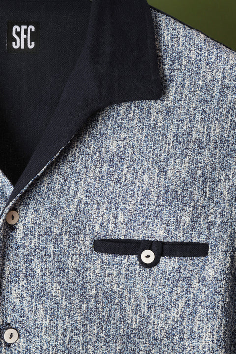 Navy & blue textured panel shirt