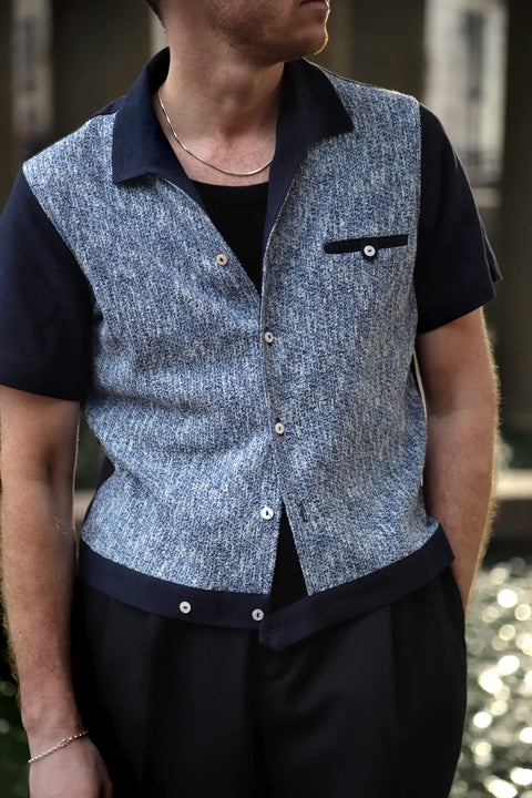 Navy & blue textured panel shirt