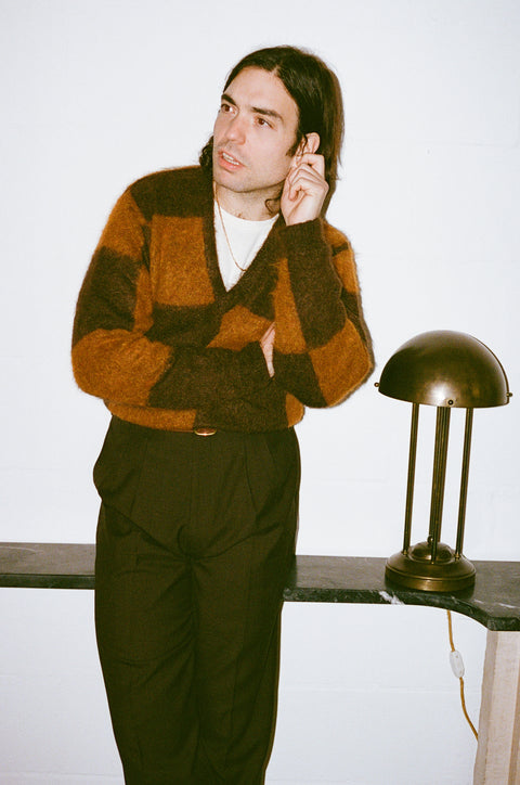 Brown tone deep v-neck mohair sweater