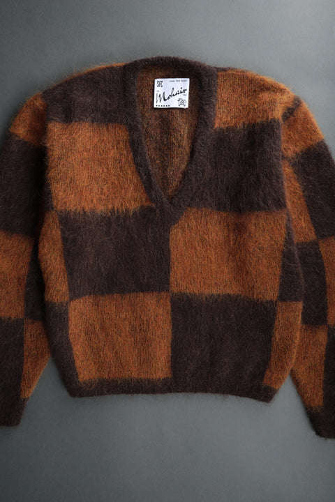 Brown tone deep v-neck mohair sweater (SIZING SAMPLE)