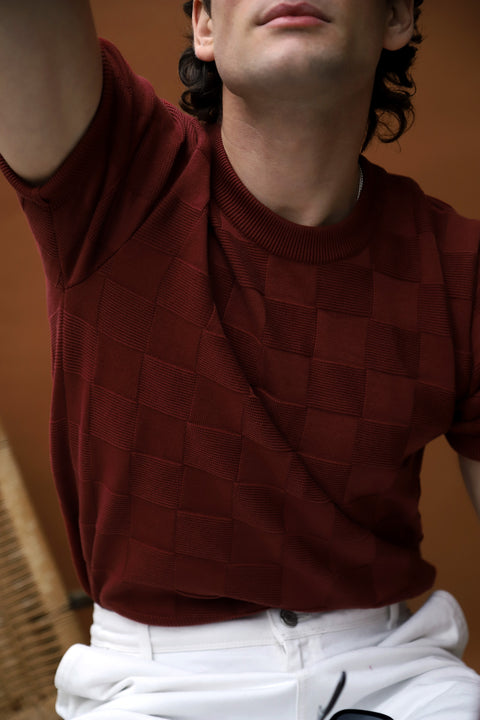 Burgundy Checker Chet knit T (LIMITED EDITION)