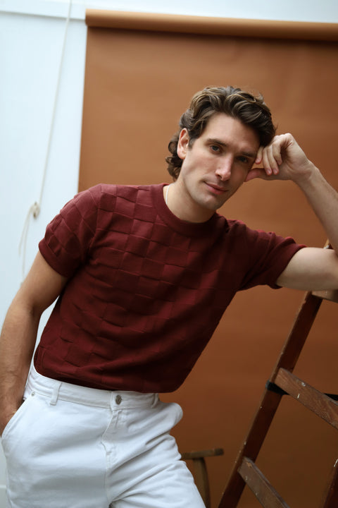 Burgundy Checker Chet knit T (LIMITED EDITION)