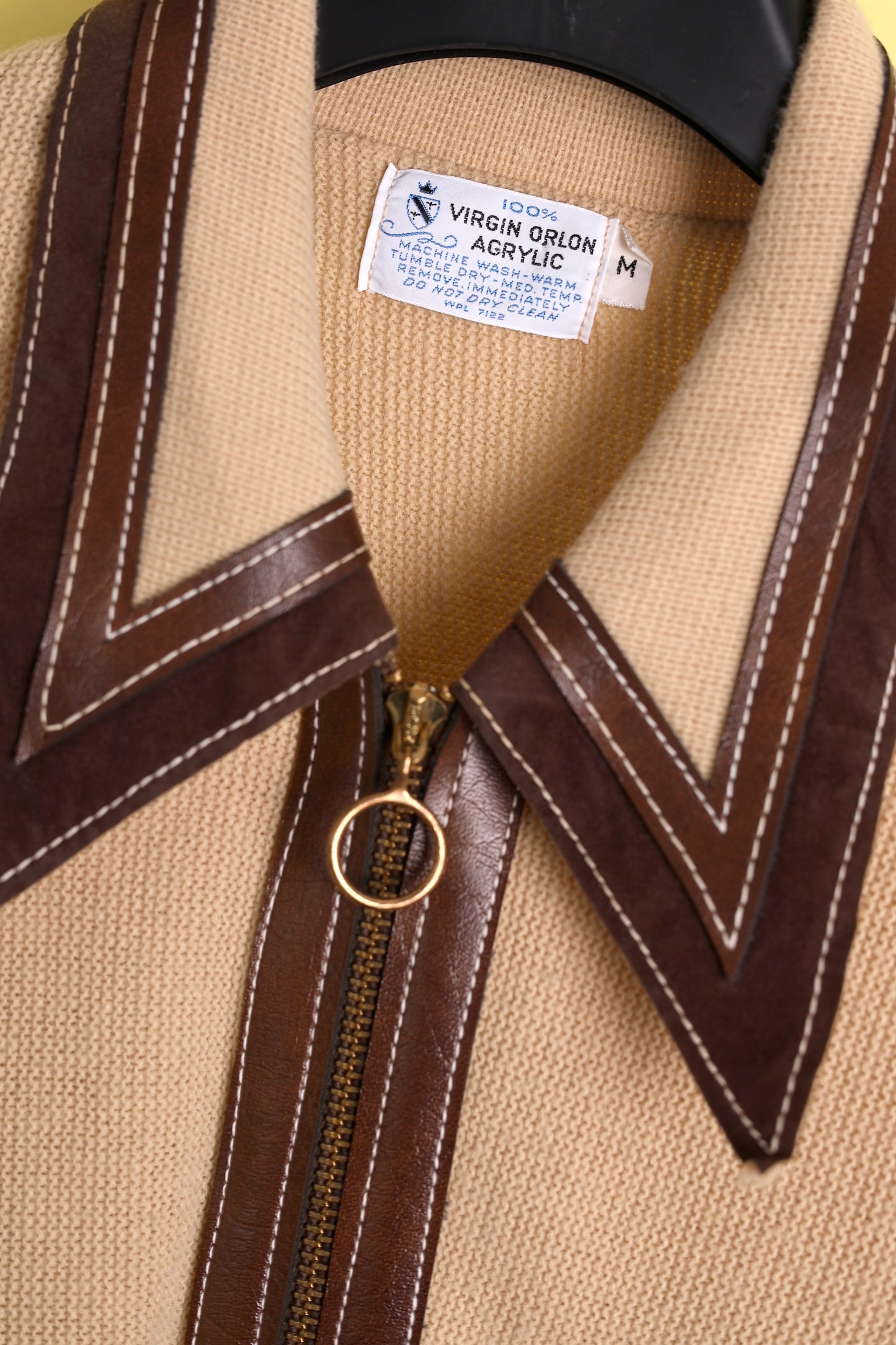 70s Leather-trimmed Knit Zip-Up Shirt