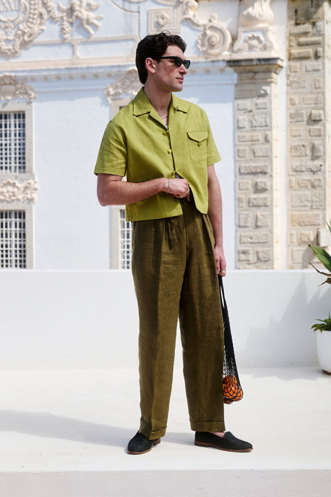 Chartreuse textured loop pocket shirt