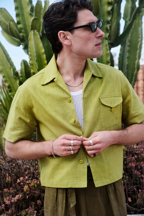 Chartreuse textured loop pocket shirt