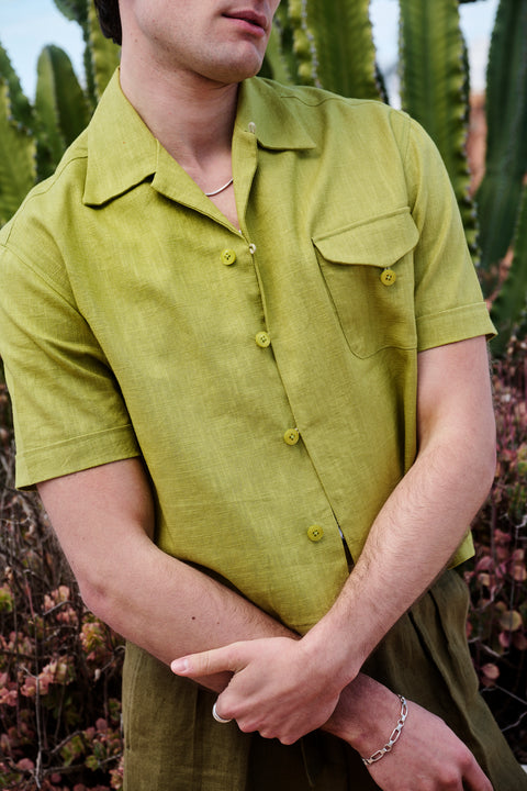 Chartreuse textured loop pocket shirt