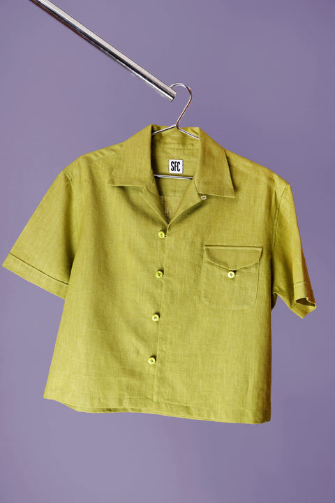 Chartreuse textured loop pocket shirt