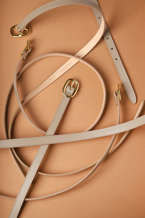 Cream matte leather tape belt