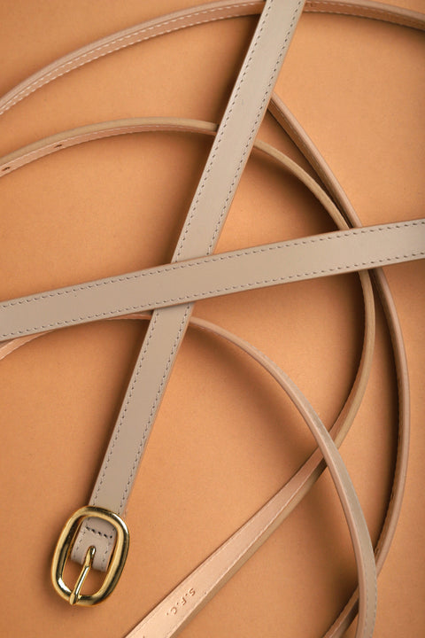Cream matte leather tape belt