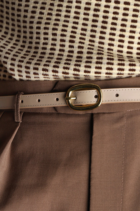 Cream matte leather tape belt