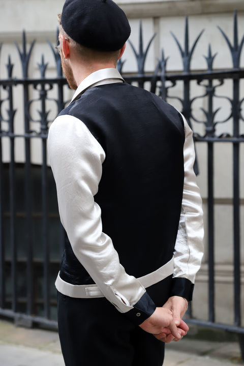 Black and pearl white crushed satin Jac shirt
