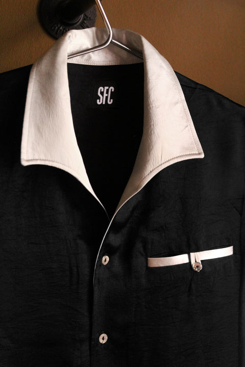 Black and pearl white crushed satin Jac shirt