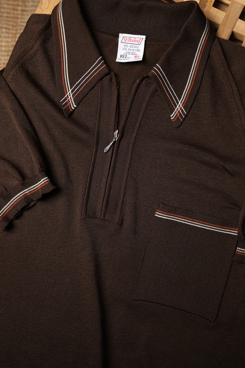 Chocolate brown knitted orange toned polo (M/L)