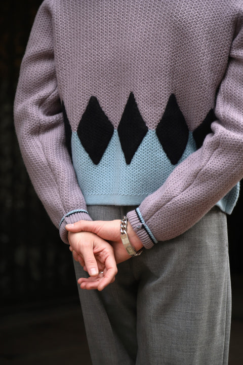 Muted lilac diamond panel knit