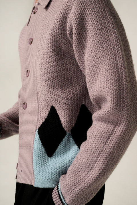 Muted lilac diamond panel knit