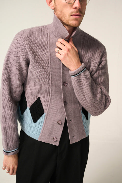 Muted lilac diamond panel knit