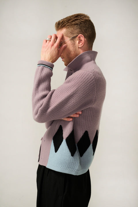 Muted lilac diamond panel knit