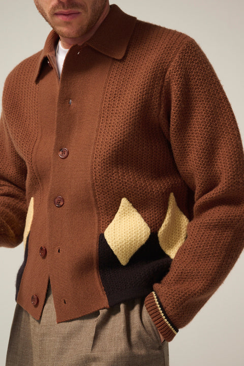 Rust diamond panel knit