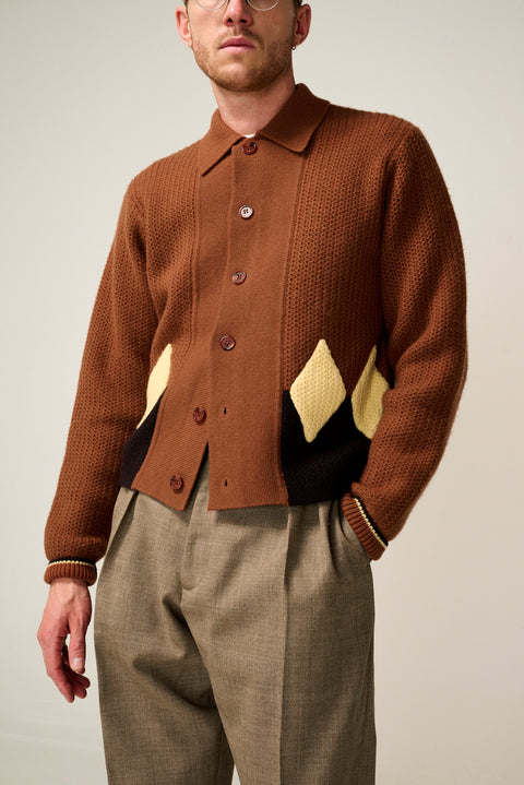 Rust diamond panel knit