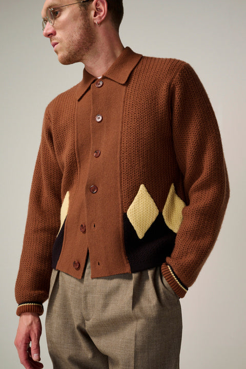 Rust diamond panel knit
