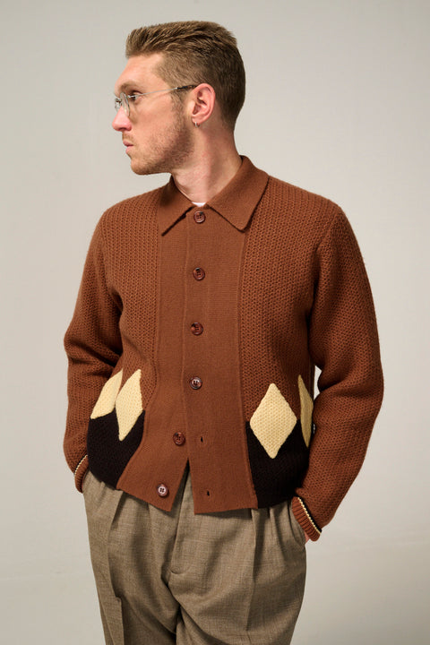Rust diamond panel knit