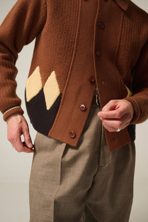 Rust diamond panel knit