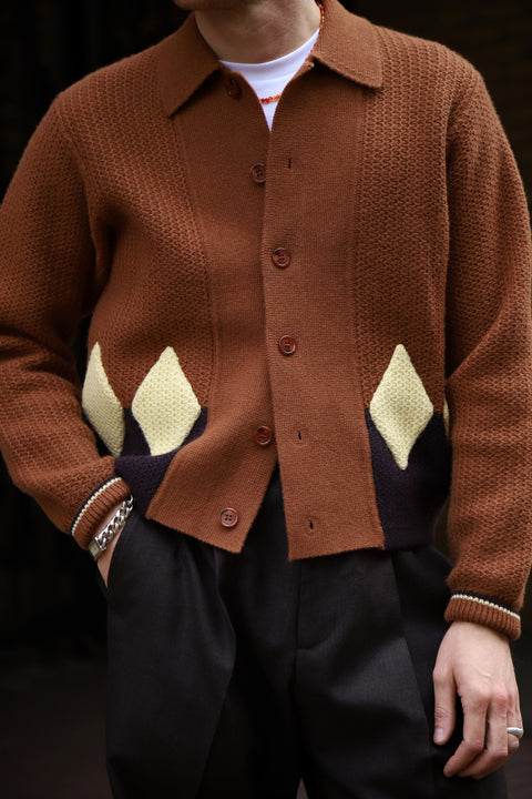 Rust diamond panel knit