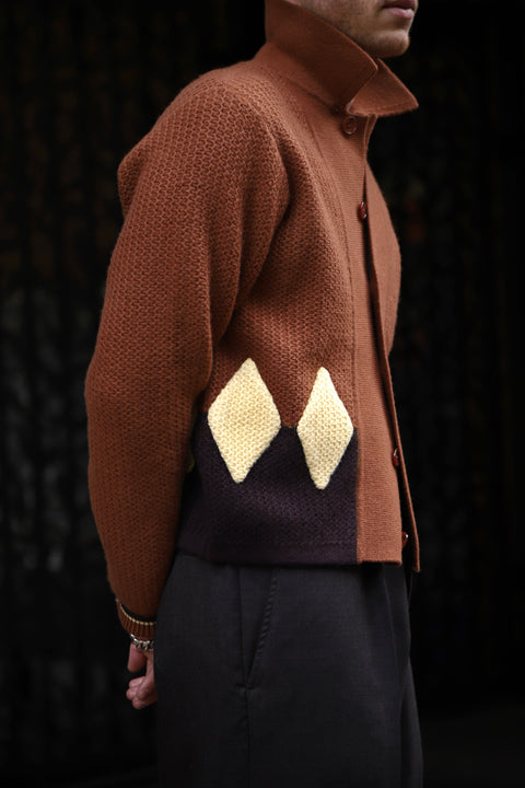 Rust diamond panel knit