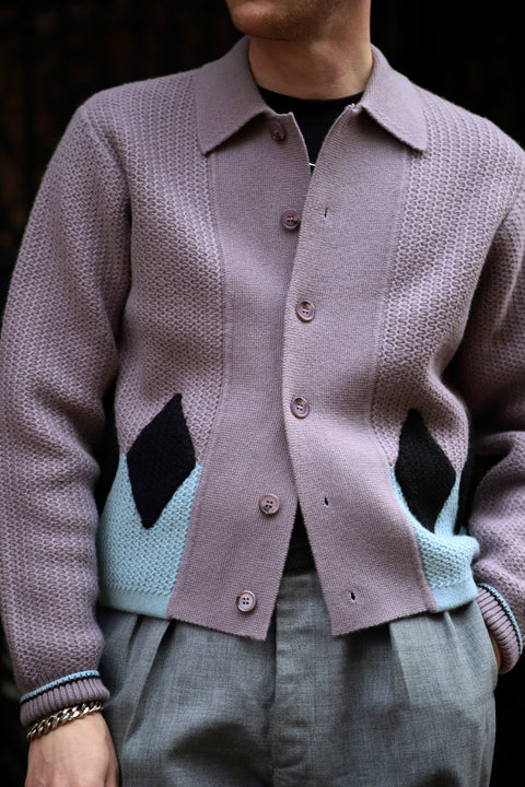 Muted lilac diamond panel knit