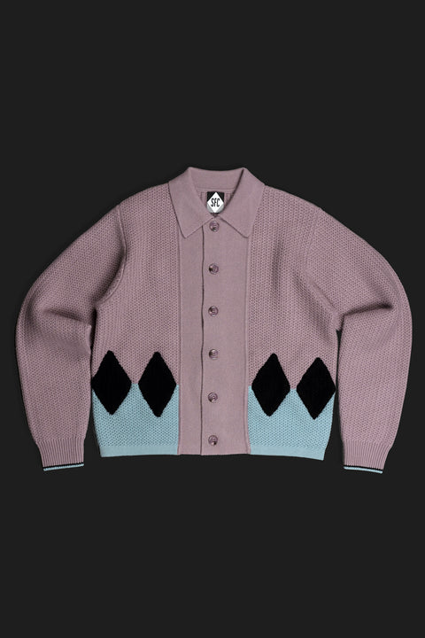 Muted lilac diamond panel knit