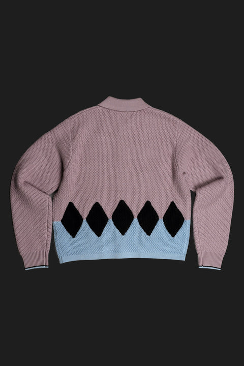 Muted lilac diamond panel knit