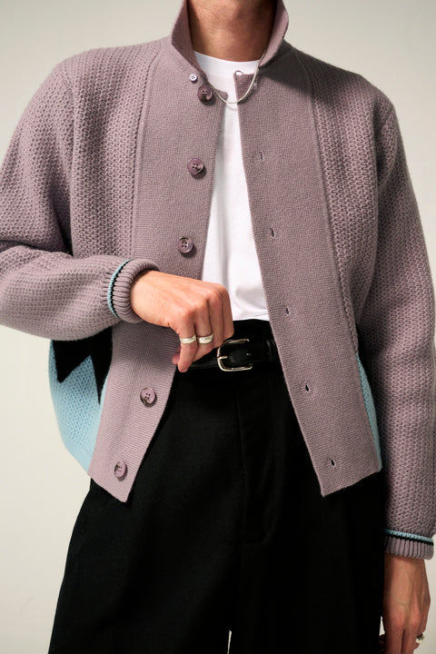 Muted lilac diamond panel knit