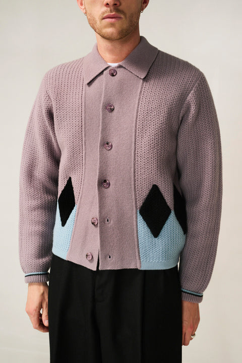 Muted lilac diamond panel knit