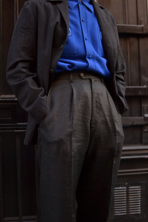 TROUSER FABRIC - JET BLACK IRISH LINEN JACKET FABRIC - BLACK FLECK LINEN COTTON