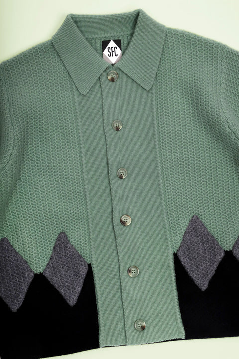 Sage green diamond panel knit