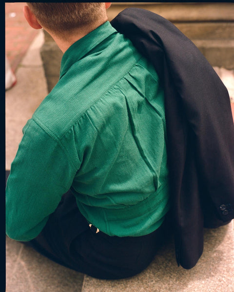 Bottle green belt-back overshirt